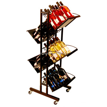 Quality Free Standing Wine Store Units With Wheels 2-Way Metal Iron Haning Wine Display Rack